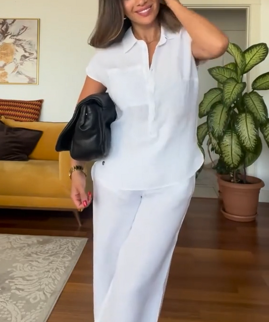 Last day 50%OFF🔥Women's Summer Linen Casual Shirt Wide-Leg Pants Two-Piece Suit(Buy 2 Free Shipping)