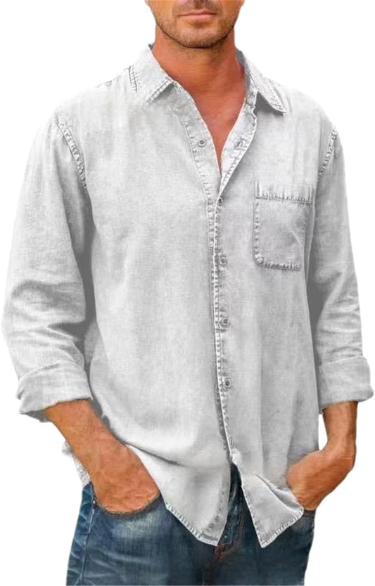 Men's Spring and Autumn Vintage Denim Shirt