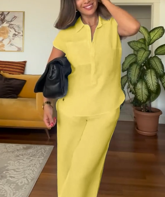 Last day 50%OFF🔥Women's Summer Linen Casual Shirt Wide-Leg Pants Two-Piece Suit(Buy 2 Free Shipping)